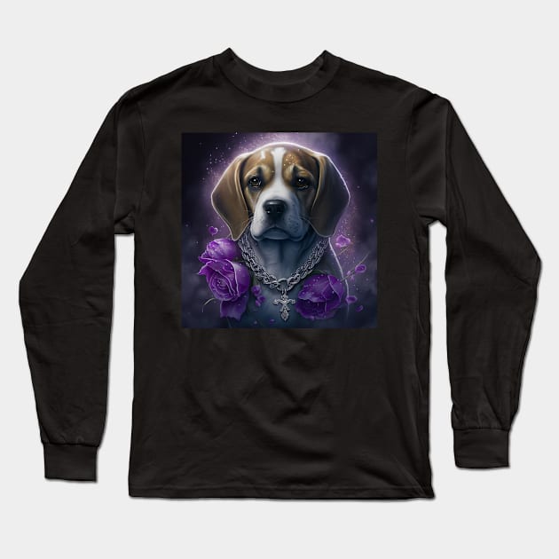 Beagle With Purple Roses Long Sleeve T-Shirt by Enchanted Reverie